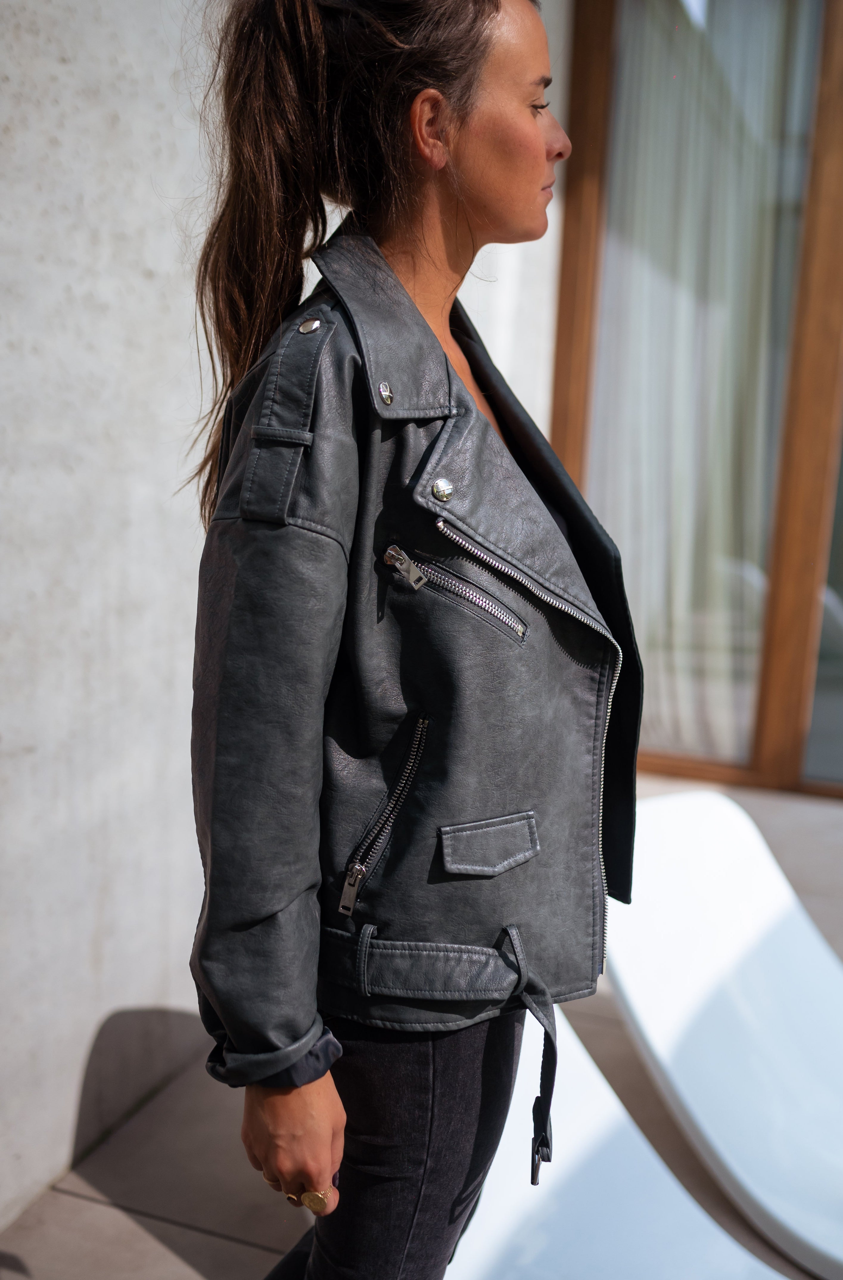 Grey Romu Biker Jacket