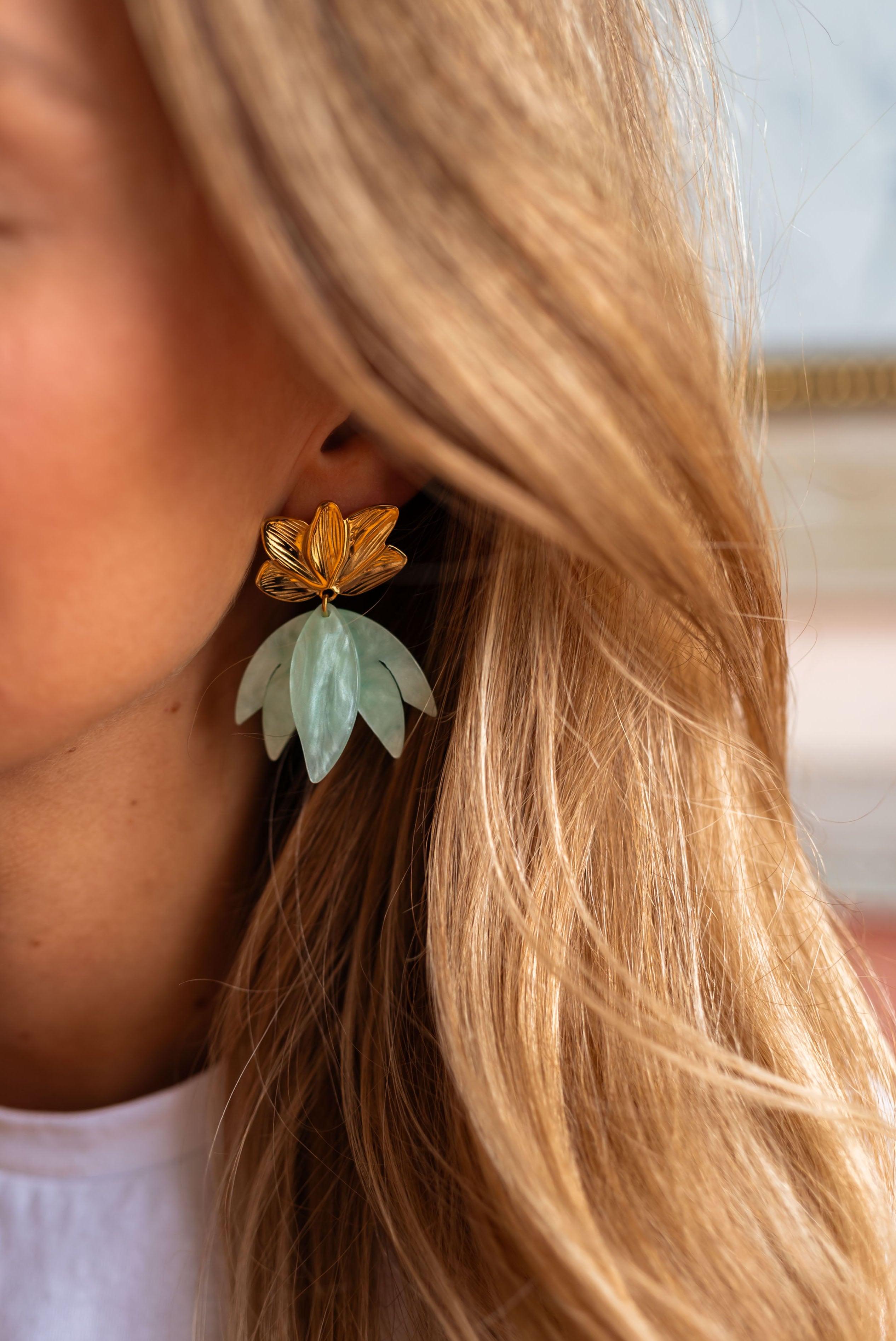 Sea Green and Golden Willy Earrings