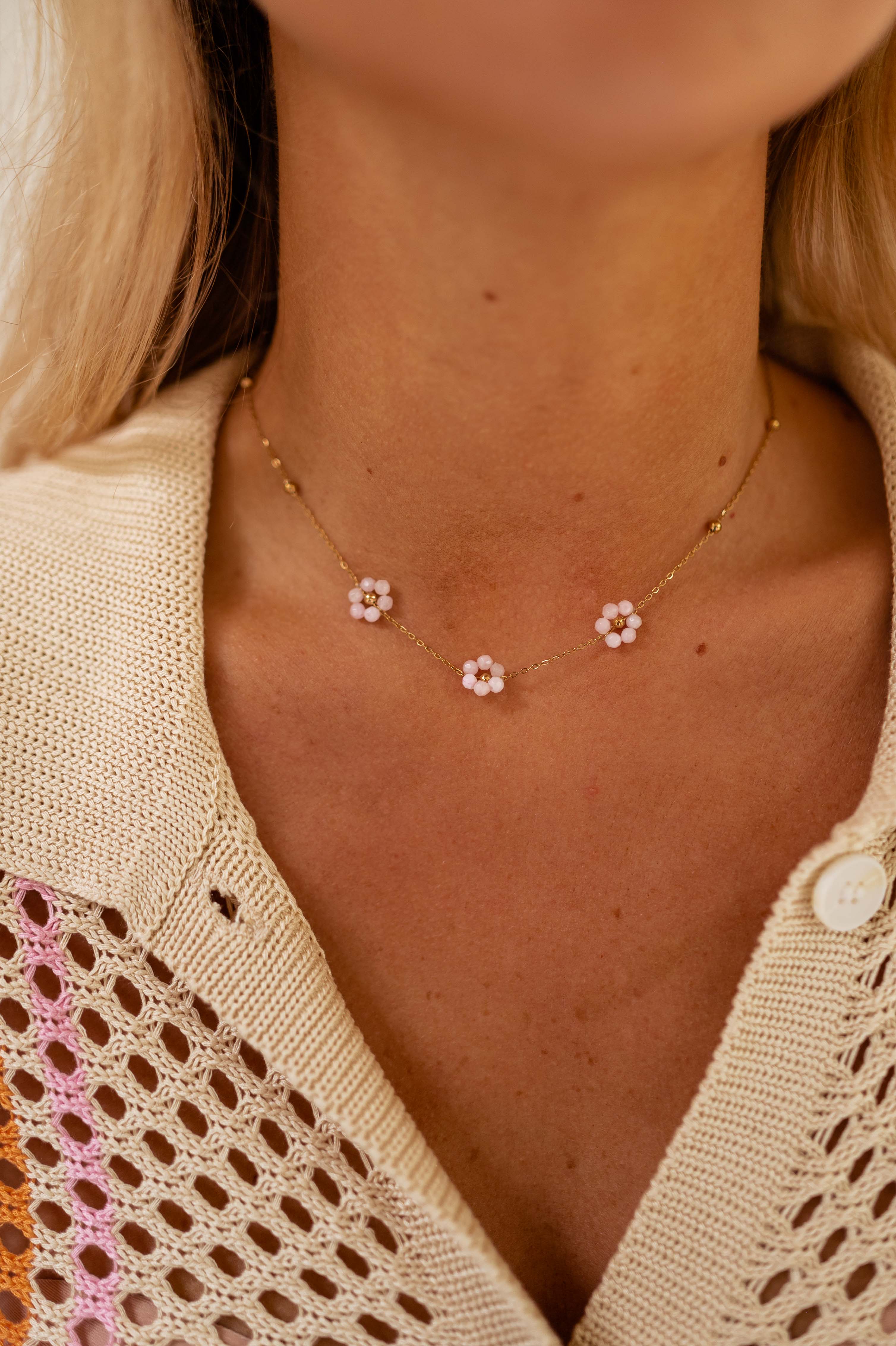 Light Pink and Golden Flowi Necklace