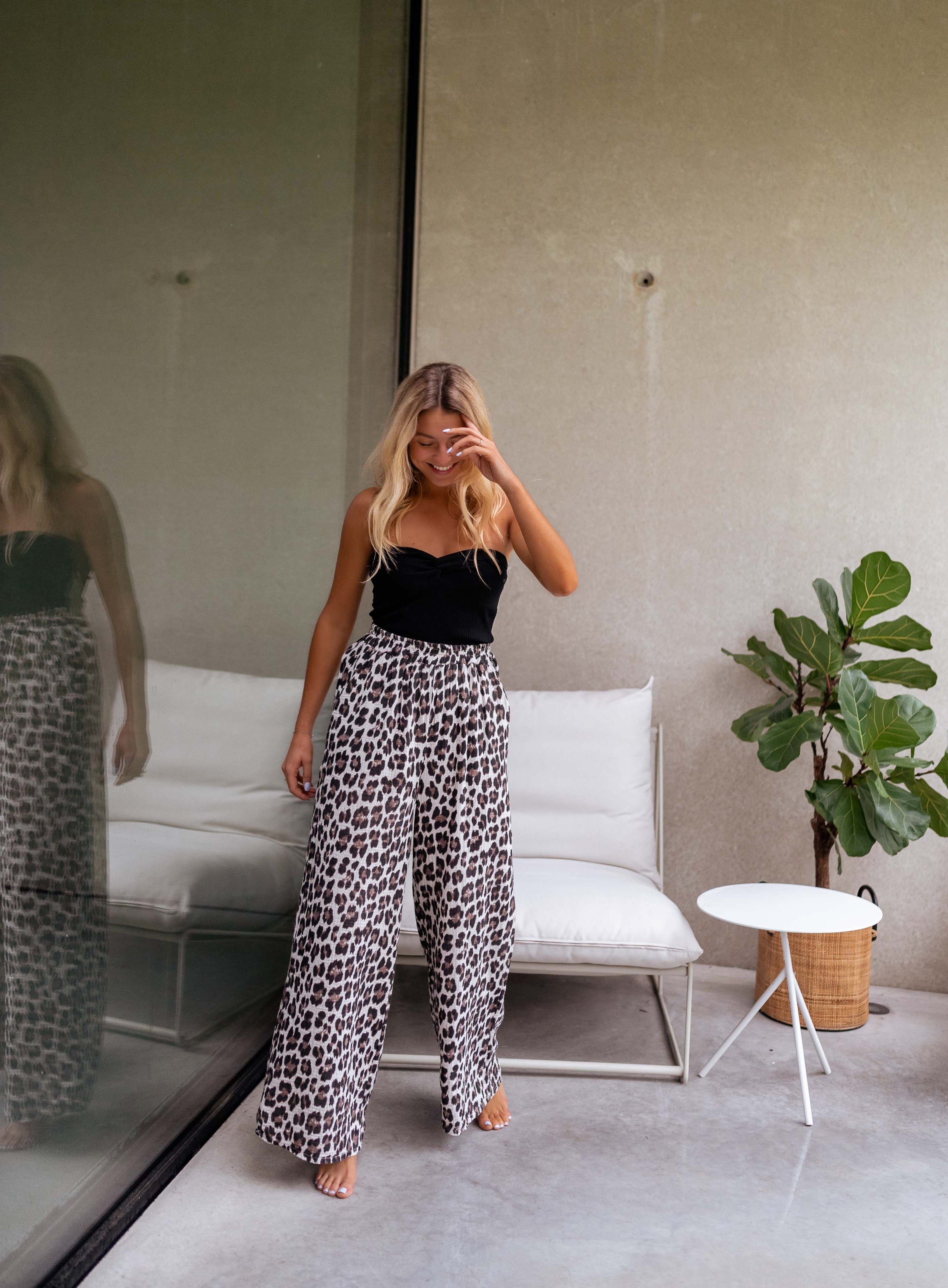 Leopard Print Shiva Pants in Cotton Gauze