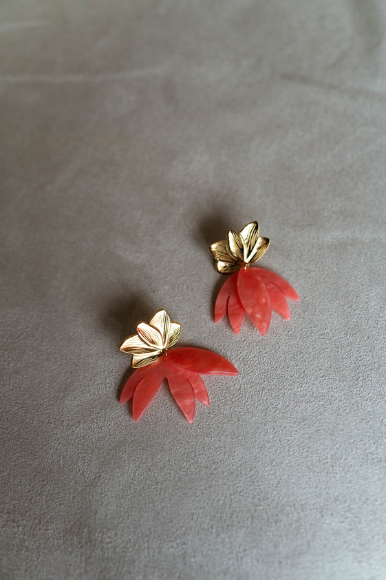 Coral and Golden Willy Earrings