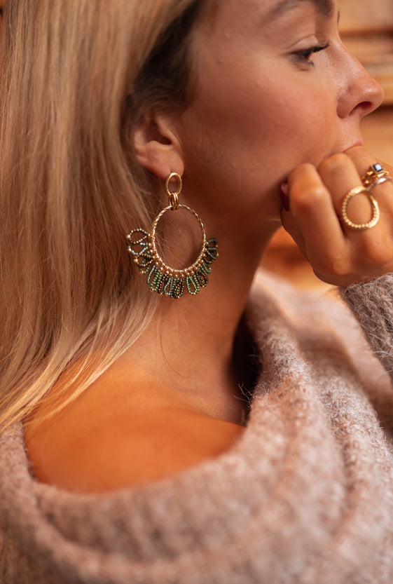 Green and Golden Brien Earrings