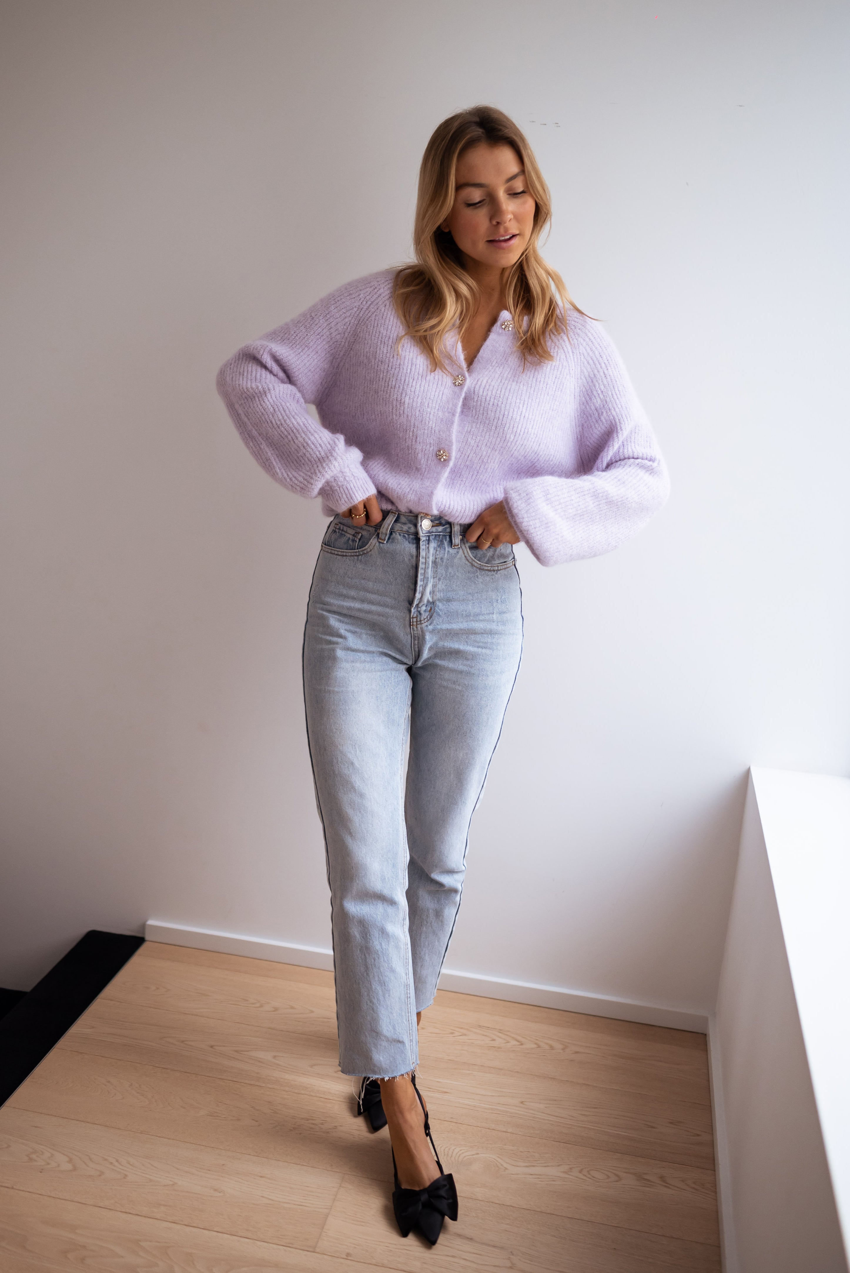 Lilac Isa Cardigan with Shiny Buttons