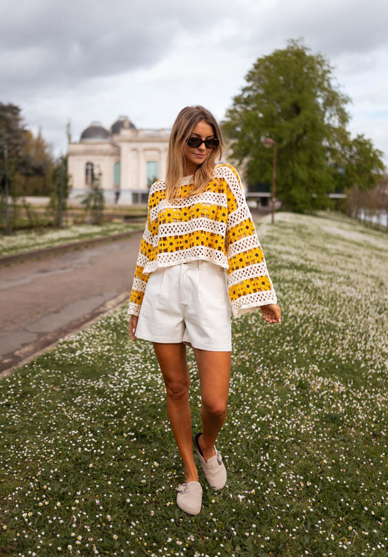 Ecru and Yellow Crochet Taylor Blouse