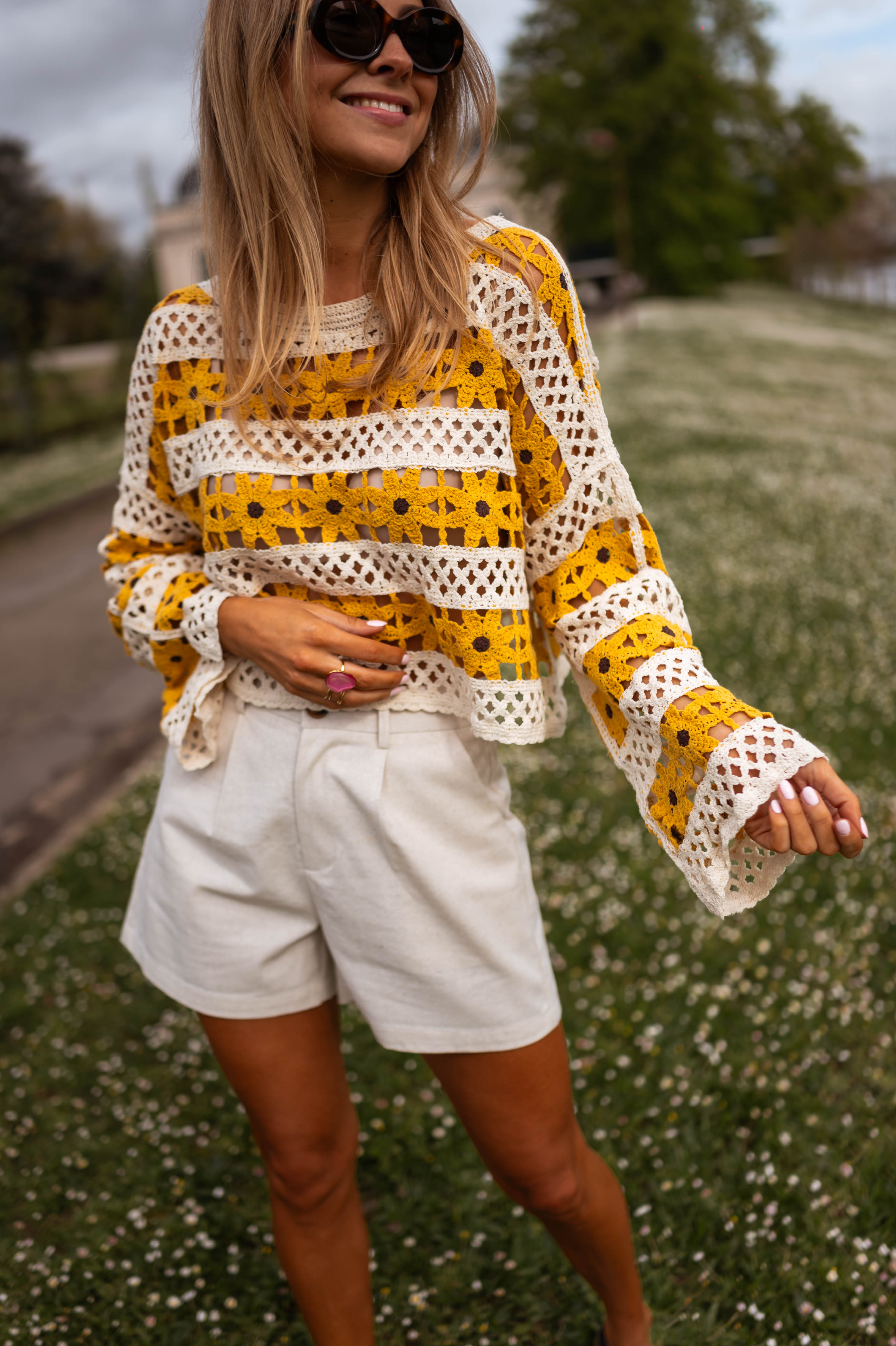 Ecru and Yellow Crochet Taylor Blouse