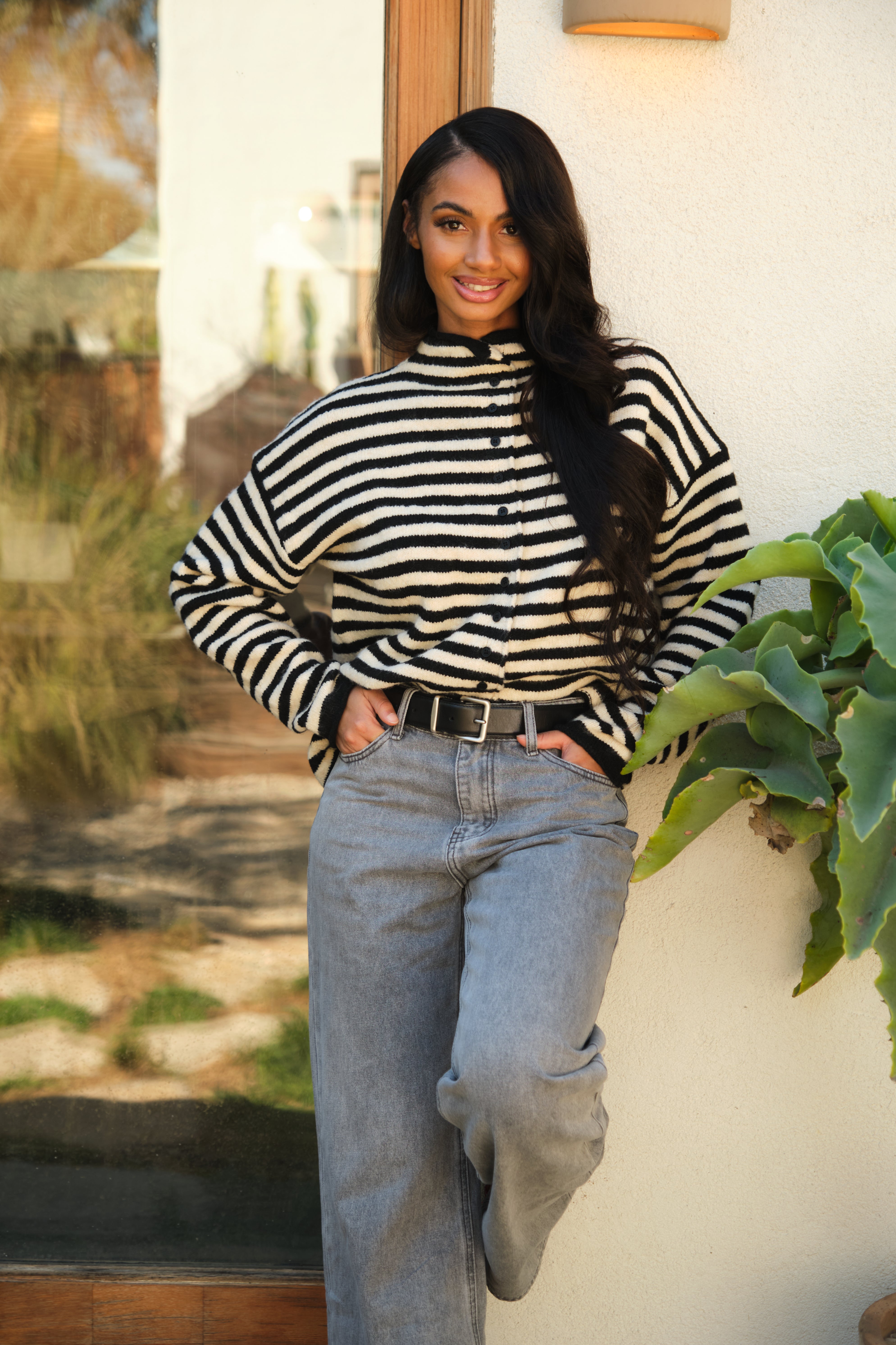 Black and Ecru Striped Eliana Sweater