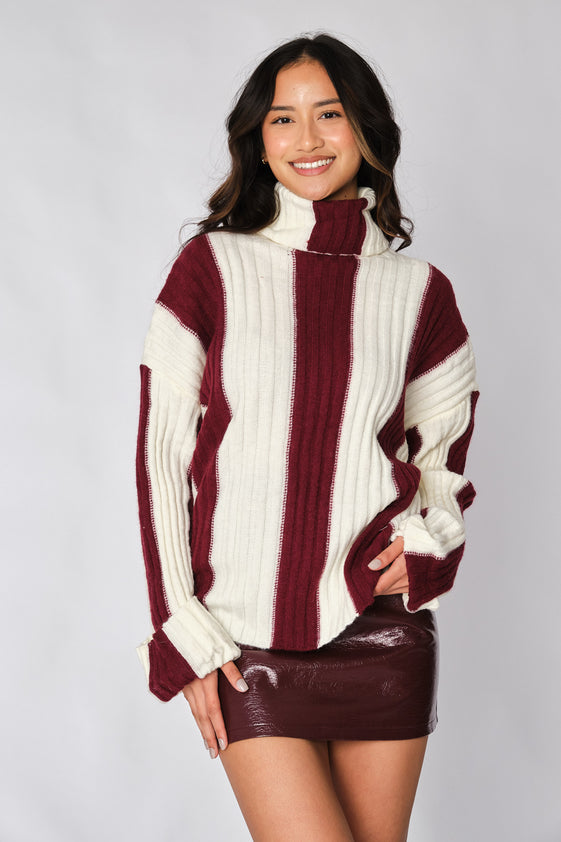 Ecru and Burgundy Edmee Sweater