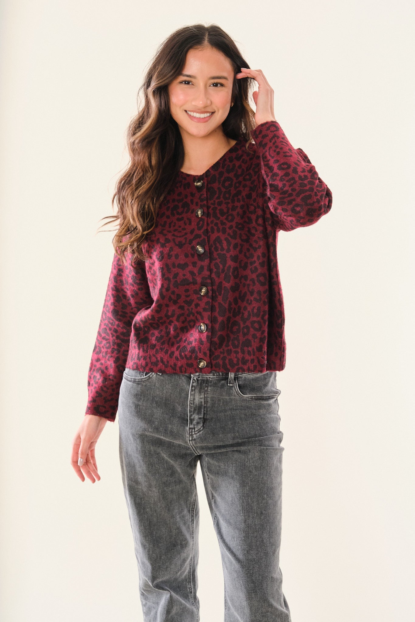 Burgundy Leopard Ozro Cardigan