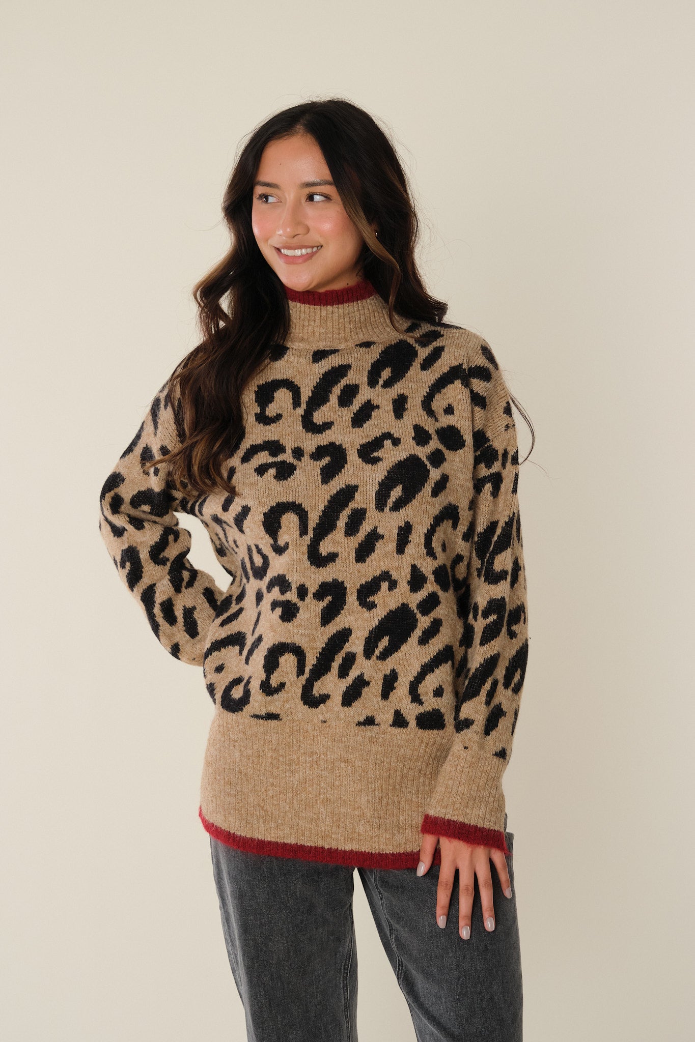 Camel Leopard Poly Sweater