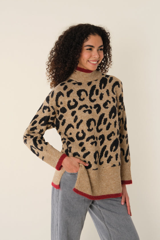 Camel Leopard Poly Sweater