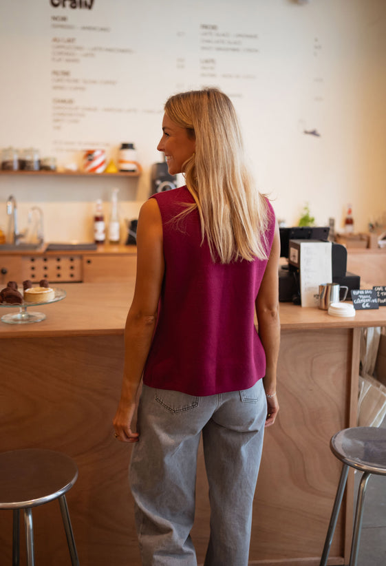 Burgundy Dolores Sleeveless Cardigan