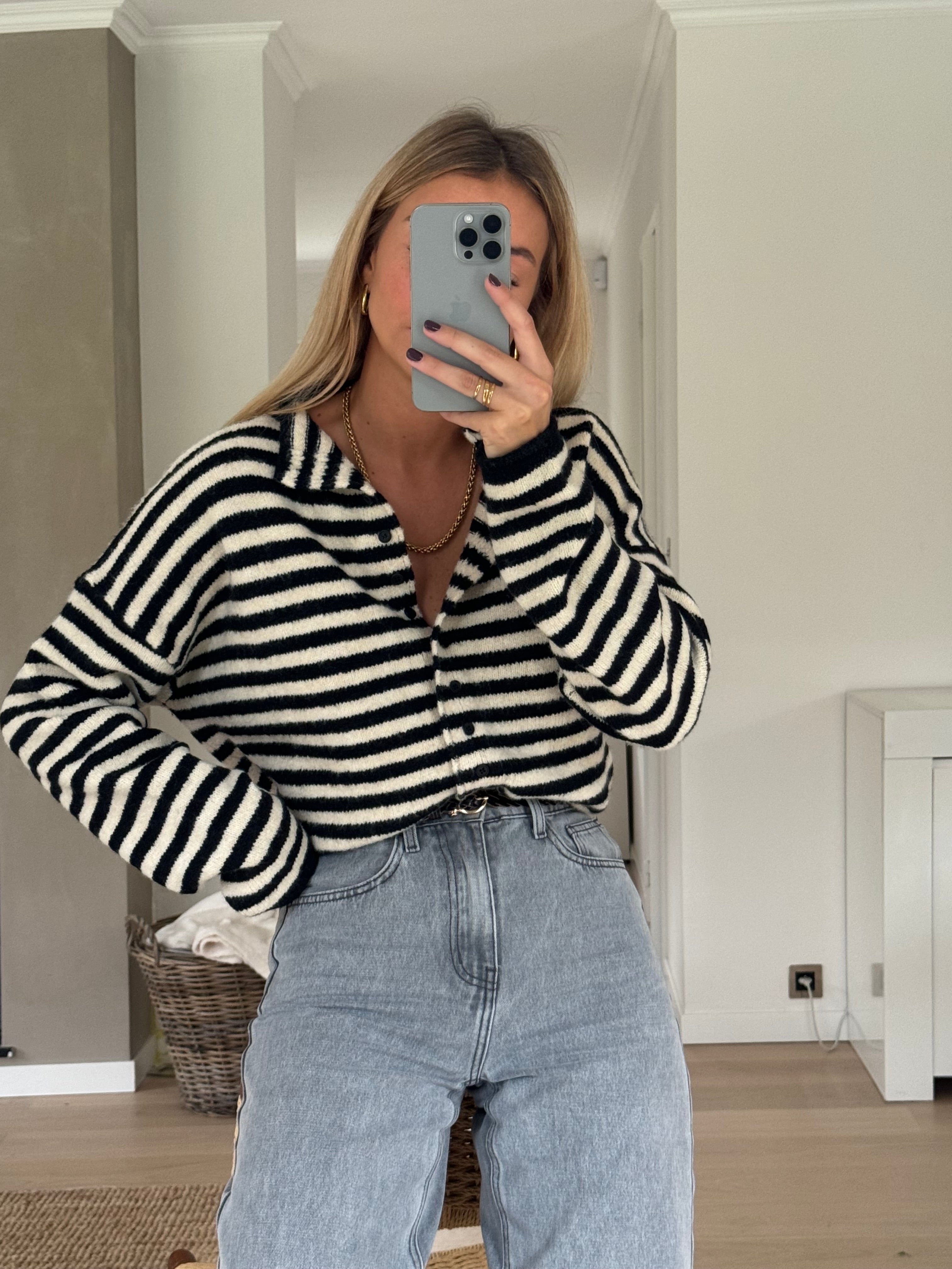 Black and Ecru Striped Eliana Sweater