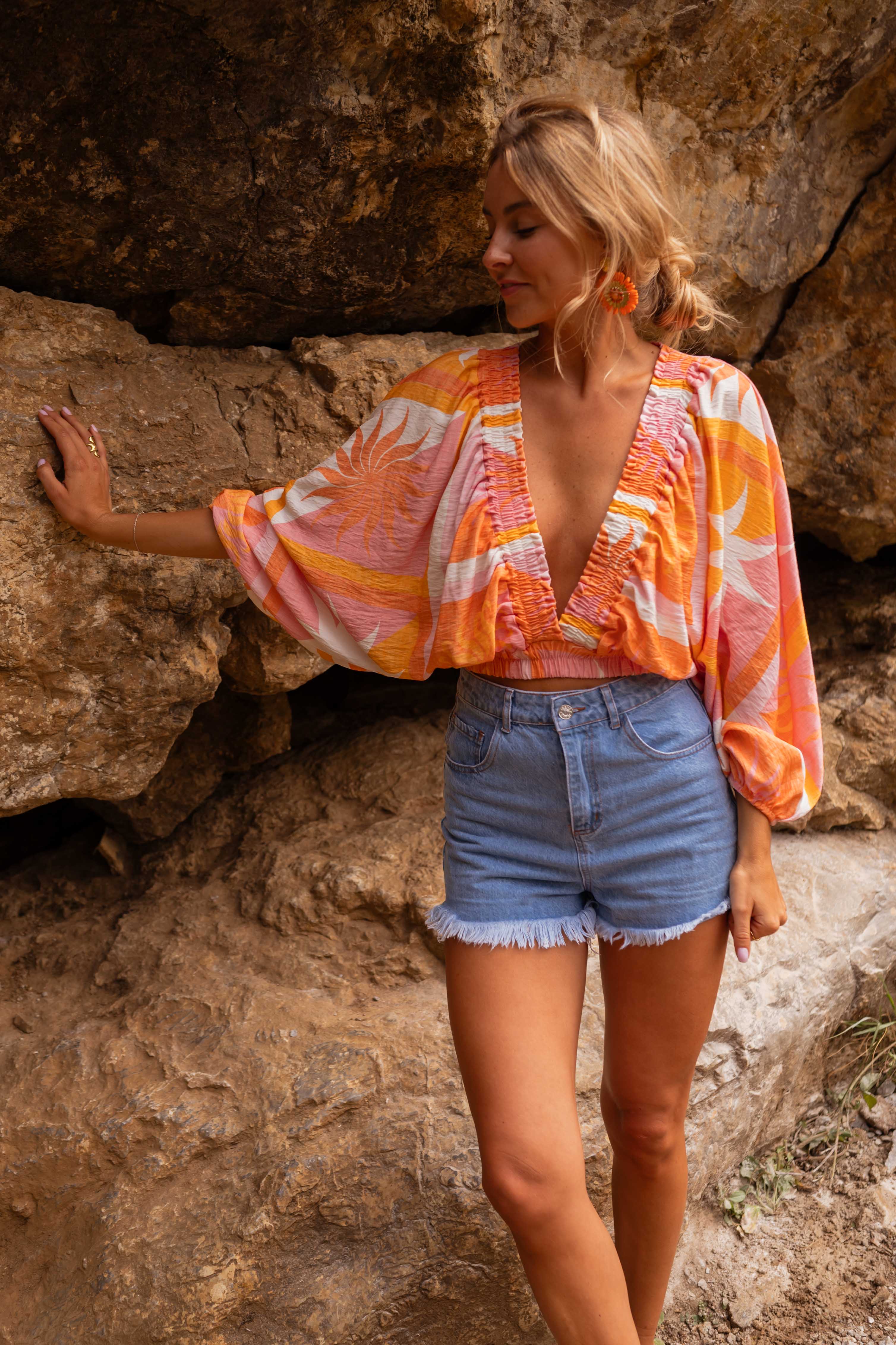 Orange Patterned Charline Blouse