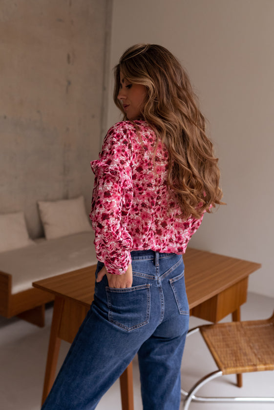 Ogda Pink Blouse With Flowers