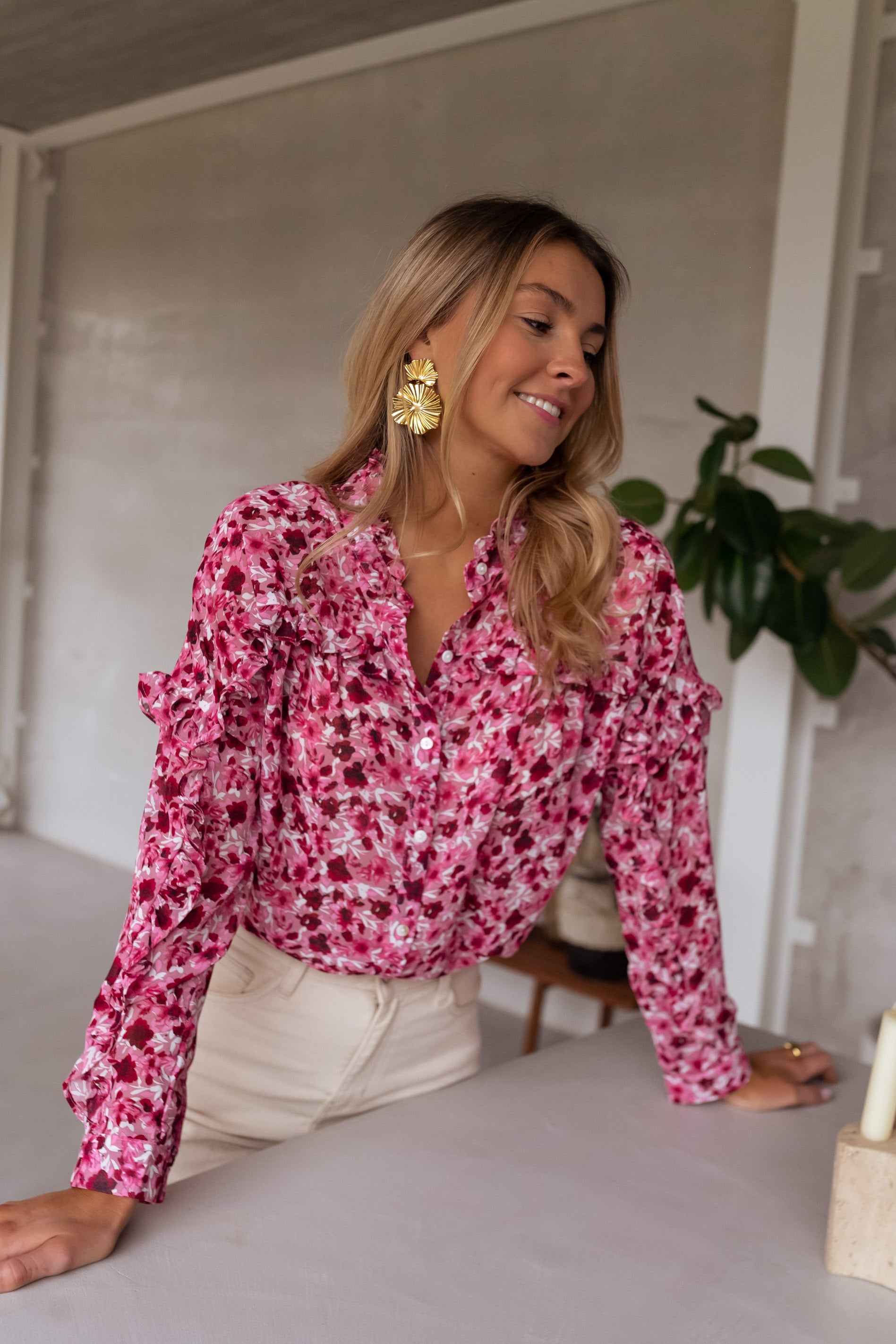 Ogda Pink Blouse With Flowers