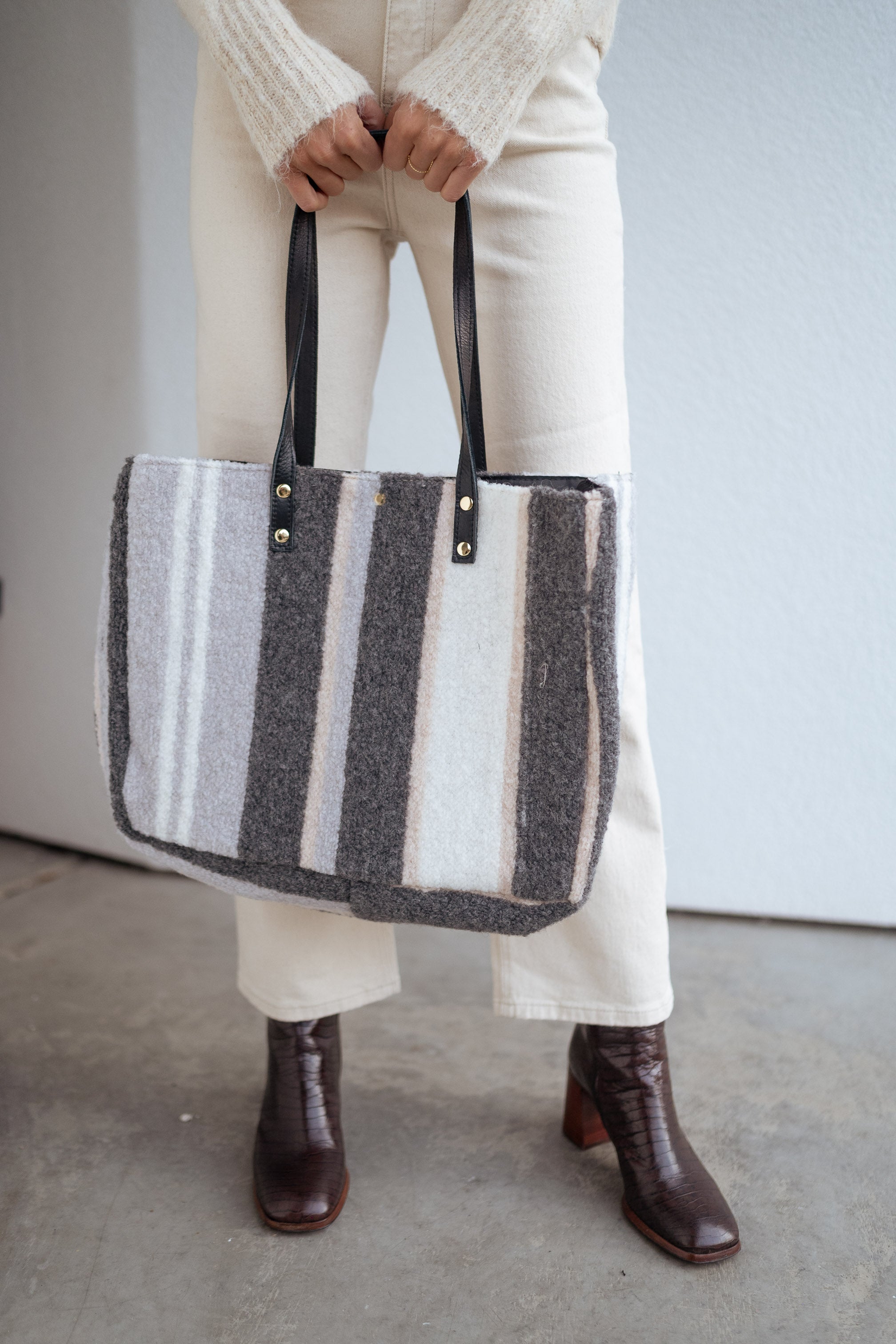 Grey Leah Striped Bag