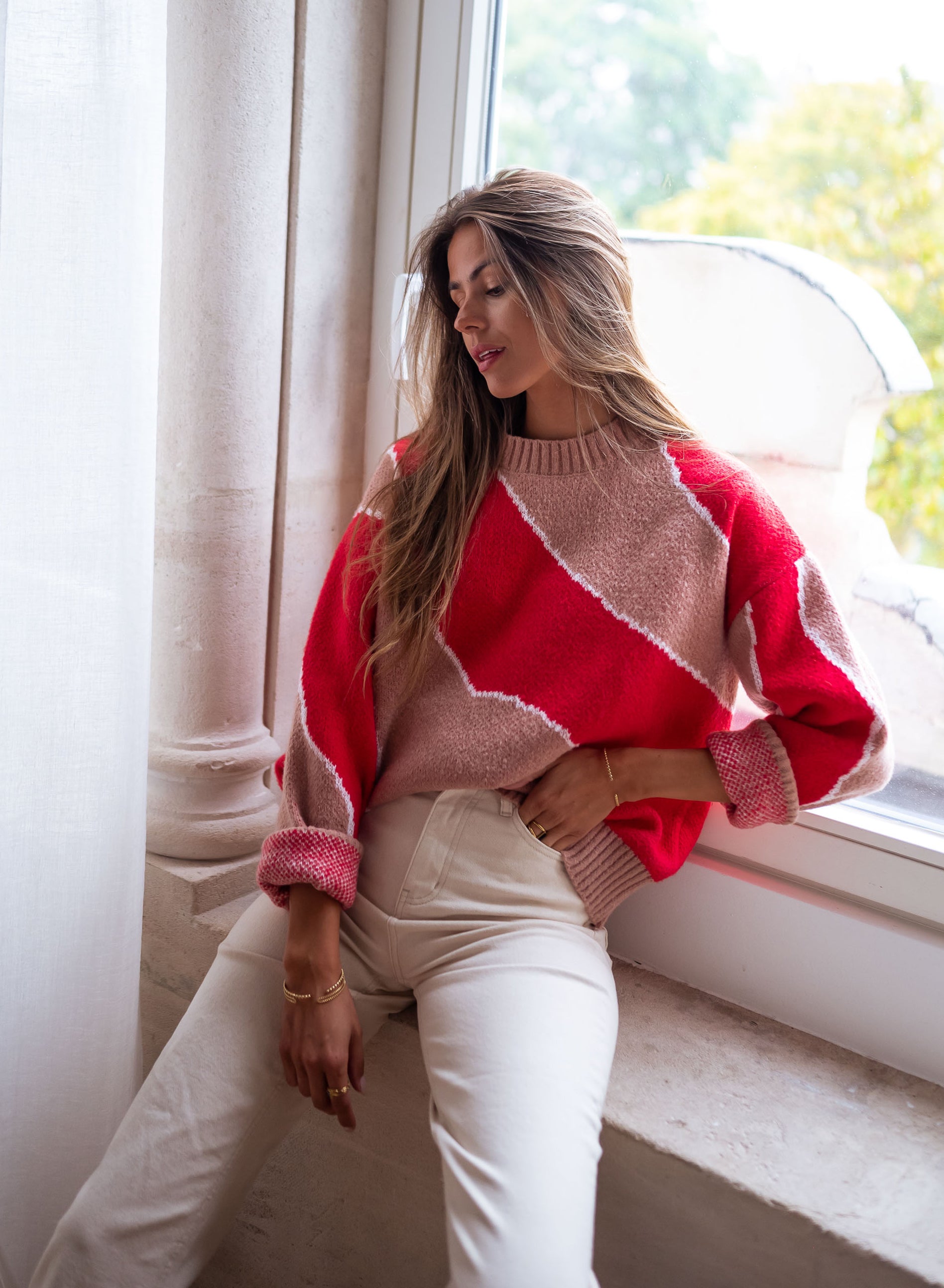 Red and Old Pink Maleka Sweater