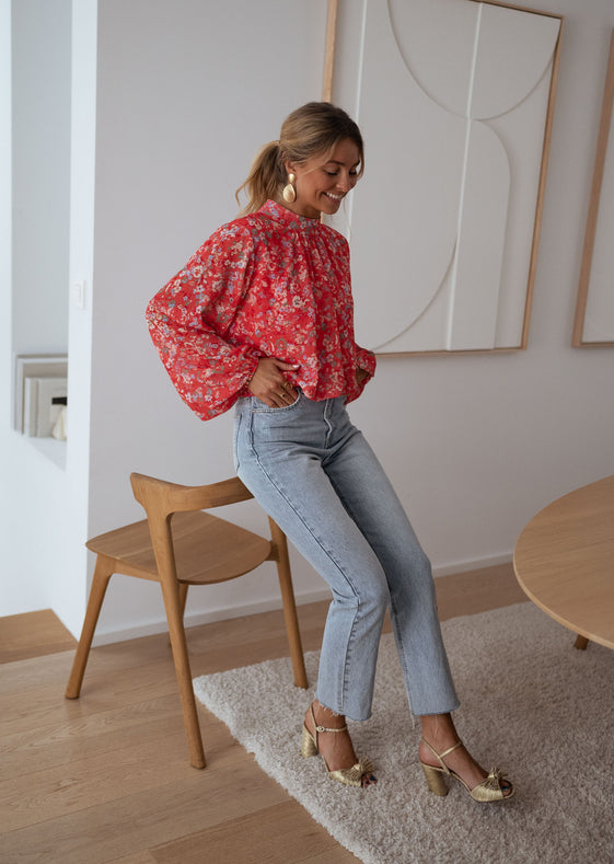 Floral Coral Doma Blouse