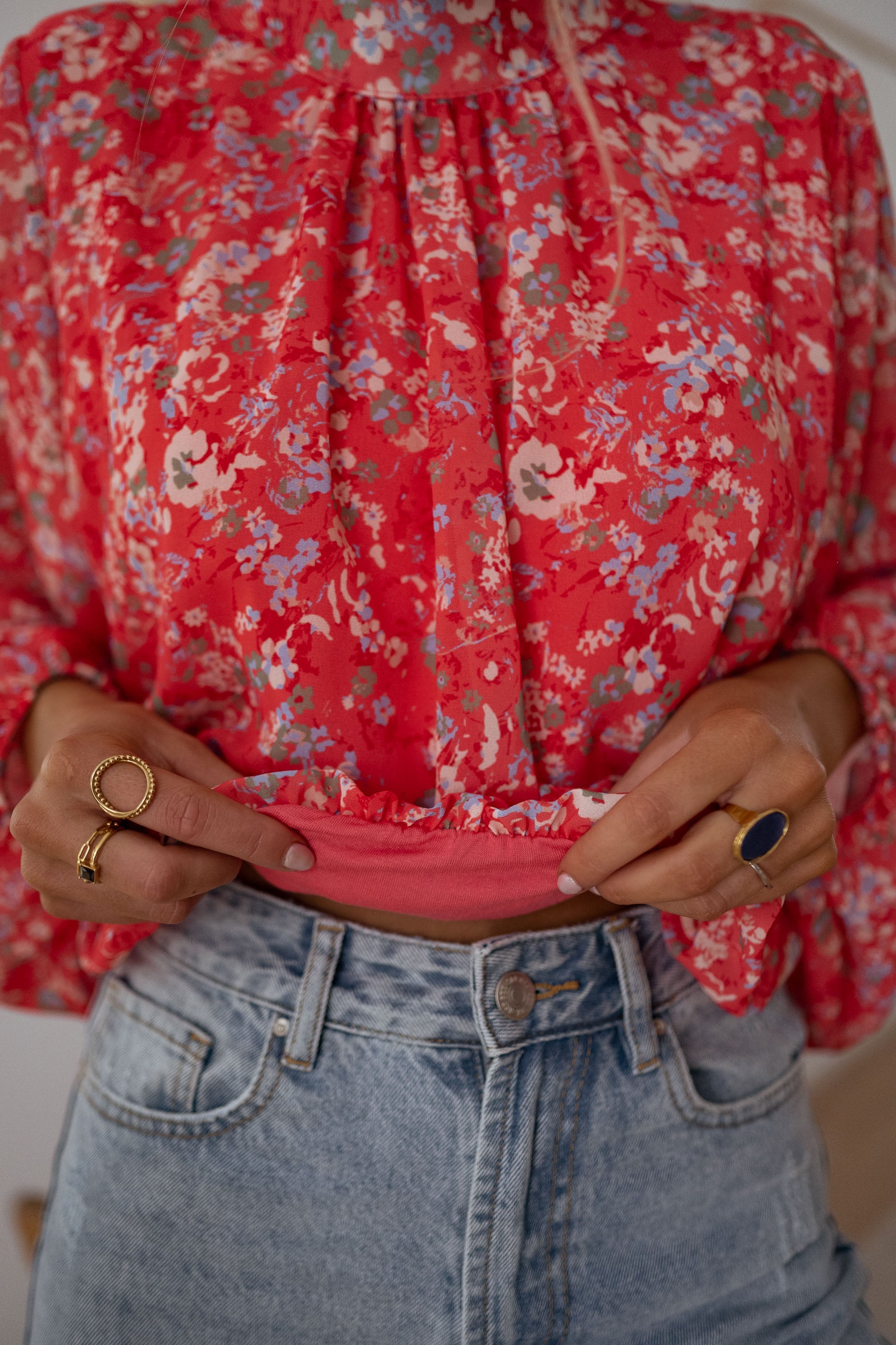 Floral Coral Doma Blouse