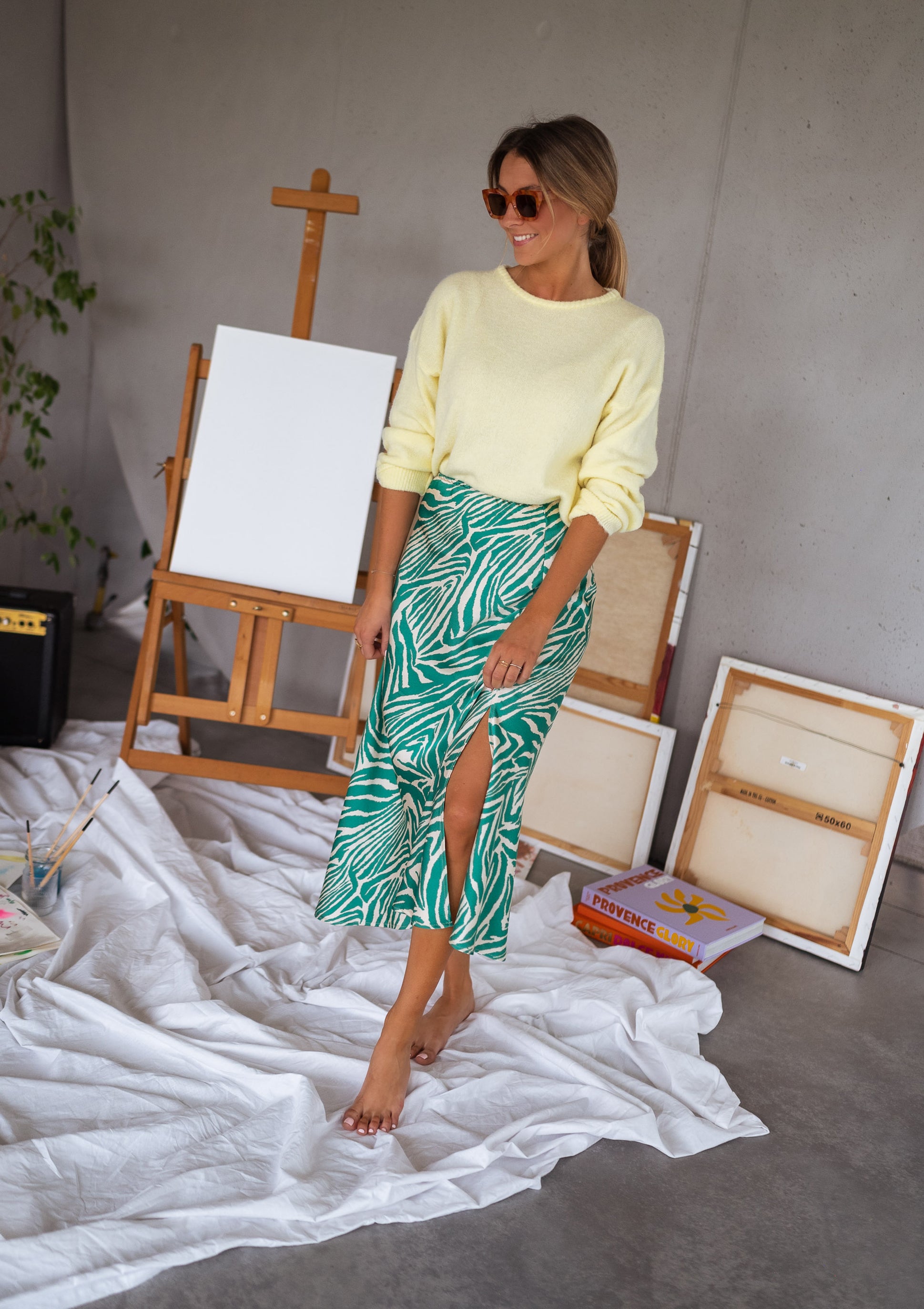 Green and Ecru Sax Zebra Print Skirt