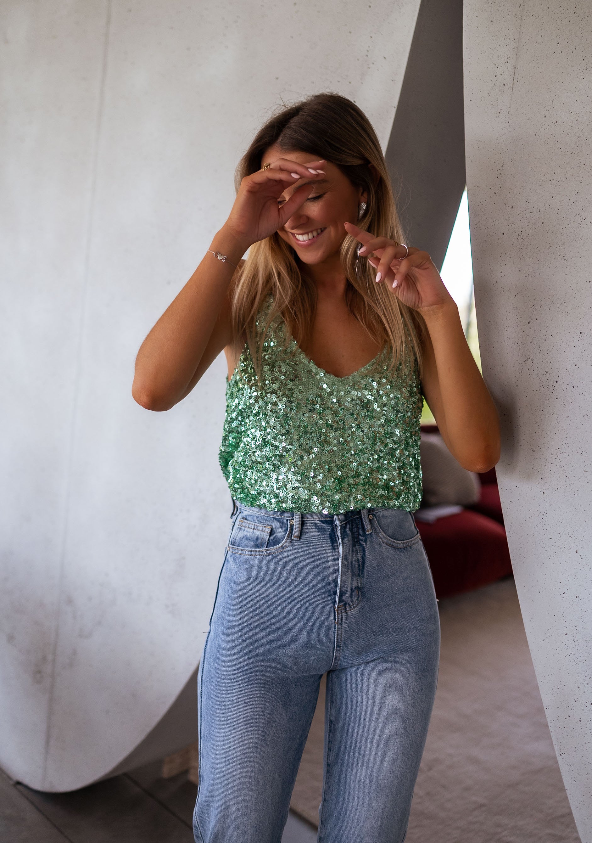 Sea Green Malo Sequin Top